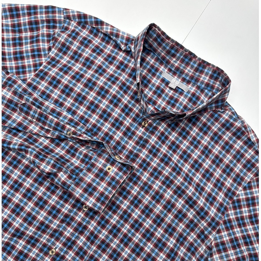Uniqlo Mens Plaid Button Down Shirt Blue Red White Long Sleeve Size M